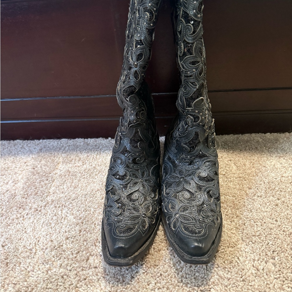 Embroidered Black Heeled Boots - image 4